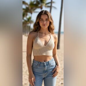 Women’s boho beachy handmade crochet Halter Top adjustable